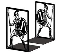 Peacoblue 5.3"x4.3"x7.9" Metal Bookends, Heavy Duty Book Ends for Shelves | Spartan Warriors Theme Cast Iron Book Supports, 1 Pair Decor Stoppers for Desk, Library, Office & Home Shelves