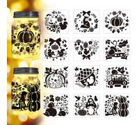 Peacoblue Autumn Elements Silhouette Cutouts for Jars, Mason Can, Glass, Wishing Bottle Decor(No Stickers), 12Pcs Reusable Silhouette Lantern DIY Craft Kit Jar Decals Art Mural Home Garden Decor