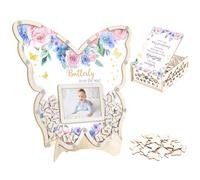 Peacoblue Baby Shower Guest Book Frame Alternative Set - 73 Pcs Wooden Butterfly Memory Kit with Display Frame, Keepsake Box, and Signature Pieces Decorations for Parties
