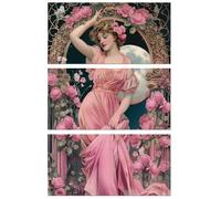 Peacoblue Baroque Rub on Transfers for Crafts 3Pcs Victorian Lady with Flower 15cmx30cm, UV DTF Waterproof Pink Furniture Transfer for Chest of Drawer Dresser Glass Porcelain Wood Plastic