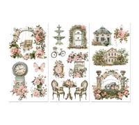 Peacoblue Baroque Rub on Transfers for Crafts 3Pcs Vintage Buildings 15cmx30cm, UV DTF Waterproof Furniture Transfer for Chest of Drawer Dresser Glass Porcelain Wood Plastic