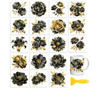 Peacoblue Black Gold Flower Rub On Transfers for Craft, Transfer Sticker