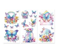 Peacoblue Blue Rub on Transfers for Crafts 3Pcs Rainbows and Butterfly 15cmx30cm, UV DTF Waterproof Japanese Furniture Transfer for Chest of Drawer Dresser Glass Porcelain Wood Plastic
