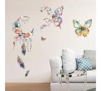 Peacoblue Butterfly and Dreamcatcher Wall Stickers Decals Decor Removable Peel and Stick, 2 Sheets 30cm×90cm Vinyl 3D Wall Mural for Bedroom Living Room Nursery Bathroom Classroom Playroom