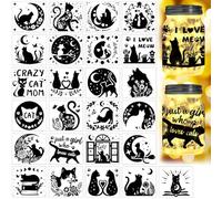 Peacoblue Cat Silhouette Cutouts for Jars Mason Can Glass, Wishing Bottle Decor, 25Pcs Durable Silhouette for Lantern DIY Craft Kit Jar Decals Church Christmas Home Garden Decor