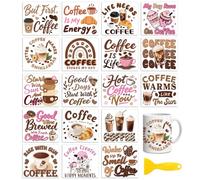Peacoblue Coffee and Words Rub On Transfers for Craft, Transfer Sticker