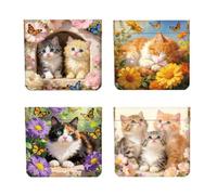 Peacoblue Cute Cats with Flowers Coin Purse,PU Leather Squeeze Pouch 4PCS