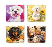 Peacoblue Cute Dog Head Coin Purse,PU Leather Squeeze Pouch 4PCS