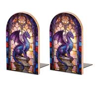 Peacoblue Dragon and Castle Wooden Bookends, Book Ends for Shelves
