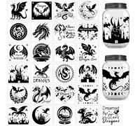 Peacoblue Dragon Silhouette Cutouts for Jars Mason Can Glass, Wishing Bottle Decor, 25Pcs Durable Silhouette for Lantern DIY Craft Kit Jar Decals Church Christmas Home Garden Decor