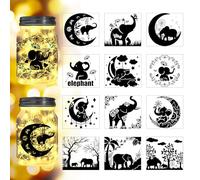 Peacoblue Elephant and Dandelion Silhouette Cutouts for Jars, Glass, Wishing Bottle Decor(No Stickers), 12Pcs Reusable Silhouette Lantern DIY Craft Kit Jar Decals Art Mural Garden Home