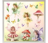 Peacoblue Fairies and Mushrooms Window Decals, Large Static Cling Sticker