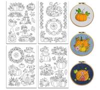 peacoblue Fall Water Soluble Embroidery Patterns for Beginners 4 Sheets Pumpkins & Maple Leaves in Autumn with 37pcs Patterns, Wash Away Stick and Stitch Embroidery Paper for Hand Sewing Lovers