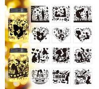 Peacoblue Family Time with Animal Silhouette Cutouts for Jars, Mason Can, Glass, Wishing Bottle Decor(No Stickers), 12Pcs Reusable Silhouette Lantern DIY Craft Kit Jar Decals Art Mural Home Garden