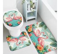 peacoblue Flamingo Bathroom Rug Set, 3 Piece Bath Mats