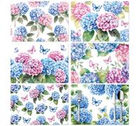 Peacoblue Floral Placemats Set of 6 Hydrangea and Butterflies,12"x17" Waterproof Washable Table Place Mats for Indoor Outdoor Farmhouse Party Kitchen Dining Table Decoration