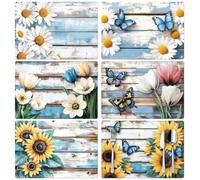 Peacoblue Floral Placemats Set of 6 Vintage Board with Flowers,12"x17" Waterproof Washable Table Place Mats for Indoor Outdoor Farmhouse Party Kitchen Dining Table Decoration