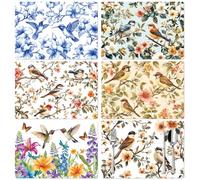 Peacoblue Floral Placemats Set of 6 Vintage Flowers and Birds,12"x17" Waterproof Washable Table Place Mats for Indoor Outdoor Farmhouse Party Kitchen Dining Table Decoration