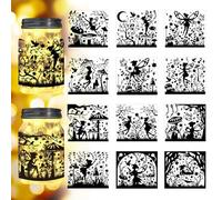 Peacoblue Flower Fairy Silhouette Stickers Cutouts for Jars, Mason Can, Glass, Wishing Bottle Decor(No Stickers), 12Pcs Reusable Silhouette Lantern DIY Craft Kit Jar Decals Art Mural Garden Home Decor