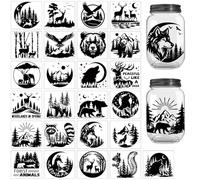 Peacoblue Forest Animals Silhouette Cutouts for Jars Mason Can Glass, Wishing Bottle Decor, 25Pcs Durable Silhouette for Lantern DIY Craft Kit Jar Decals Church Christmas Home Garden Decor
