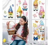 Peacoblue Gnome and Flower Window Decals, Large Static Cling Sticker