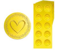 Peacoblue Gold Embossed Sticker Seal Love Heart and Wreath 1.4 Inch 150Pcs, Self Adhesive Golden Around Embossing Decals for Invitation Envelope Seal Gift Card Certificate Decoration