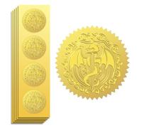Peacoblue Gold Foil Sticker Seal Embossed 2 Inch 100Pcs Dragon with Sword and Shield for Gift Present Card Decor, Envelop Seals, Family Party Invitation, Gold Around Embossing Stickers Christmas