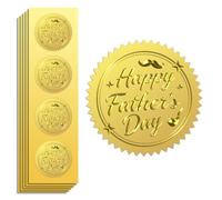Peacoblue Gold Foil Sticker Seal Embossed 2 Inch 100Pcs Happy Father's Day Text for Gift Present Card Decor, Envelop Seals, Family Party Invitation, Gold Around Embossing Stickers