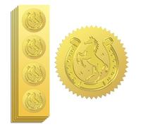 Peacoblue Gold Foil Sticker Seal Embossed 2 Inch 100Pcs Horse and Horseshoe for Gift Present Card Decor, Envelop Seals, Family Party Invitation, Gold Around Embossing Stickers Christmas