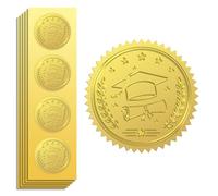 Peacoblue Gold Foil Sticker Seal Embossed Bachelor's Hat and Wheat 5cm 100Pcs, Self Adhesive Gold Around Embossing Medal Sticker for Certificate Paper, Student Reward, Award, Envelope Seal