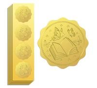 Peacoblue Gold Foil Sticker Seal Embossed Book and Butterfly 5cm 100Pcs, Self Adhesive Gold Around Embossing Sticker for Invitation Certificate Envelope Seal Gift Card Decoration