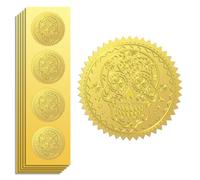 Peacoblue Gold Foil Sticker Seal Embossed Day of The Dead Skeleton 2 Inch 100Pcs, Self Adhesive Golden Around Embossing Decals for Invitation Certificate Envelope Seal Gift Card Decoration