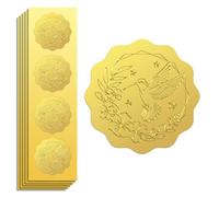 Peacoblue Gold Foil Sticker Seal Embossed Hummingbird and Wreath 5cm 100Pcs, Self Adhesive Gold Around Embossing Sticker for Invitation Certificate Envelope Seal Gift Card Decoration