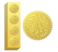 Peacoblue Gold Foil Sticker Seal Embossed Letters A 2 Inch 100Pcs, Self Adhesive Golden Around Embossing Decals for Invitation Certificate Envelope Seal Gift Card Decoration