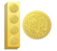 Peacoblue Gold Foil Sticker Seal Embossed Letters J 2 Inch 100Pcs, Self Adhesive Golden Around Embossing Decals for Invitation Certificate Envelope Seal Gift Card Decoration