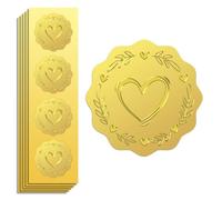 Peacoblue Gold Foil Sticker Seal Embossed Love Wreath 5cm 100Pcs, Self Adhesive Gold Around Embossing Sticker for Invitation Certificate Envelope Seal Gift Card Decoration