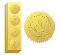 Peacoblue Gold Foil Sticker Seal Embossed Moon and Cat 5cm 100Pcs, Self Adhesive Gold Around Embossing Sticker for Invitation Certificate Envelope Seal Gift Card Decoration