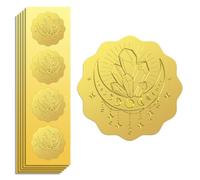 Peacoblue Gold Foil Sticker Seal Embossed Moon and Crystal 5cm 100Pcs, Self Adhesive Gold Around Embossing Sticker for Invitation Certificate Envelope Seal Gift Card Decoration