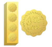 Peacoblue Gold Foil Sticker Seal Embossed with Love and Wreath 5cm 100Pcs, Self Adhesive Gold Around Embossing Medal Sticker for Certificate Paper, Student Reward, Award, Envelope Seal