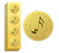 Peacoblue Gold Stickers - Official Embossed Musical Notes, 5 cm, 100 Pcs, Self-Adhesive, Embossing, Foil, for Concert, VIP, Invitation, Music Ticket, Envelope Seals, Certificate