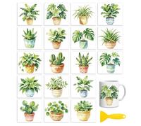 Peacoblue Green Potted Plants Rub On Transfers for Craft, Transfer Sticker