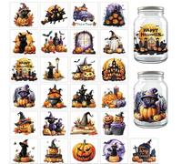 Peacoblue Halloween Pumpkin and Cat Silhouette Cutouts for Jars Mason Can Glass, Wishing Bottle Decor, 25Pcs Durable Silhouette for Lantern DIY Craft Kit Jar Decals Church Christmas Home Garden Decor