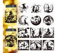 Peacoblue Halloween Witches Silhouette Cutouts for Jars, Mason Can, Glass, Wishing Bottle Decor(No Stickers), 12Pcs Reusable Silhouette Lantern DIY Craft Kit Jar Decals Art Mural Home Garden Decor