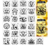 Peacoblue Highland Cattle Silhouette Cutouts for Jars Mason Can Glass, Wishing Bottle Decor, 25Pcs Durable Silhouette for Lantern DIY Craft Kit Jar Decals Church Christmas Home Garden Decor