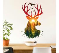 Peacoblue Home Decor Forest Deer Head Silhouette Wall Stickers Decals Decor Removable Peel and Stick, 1 Sheets 38x60cm Vinyl 3D Wall Murals for Bedroom Living Sewing Room Bathroom Home Decoration