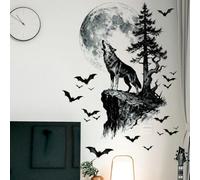 Peacoblue Howling Wolves Wall Decals, Wall Stickers Decor | 2 Sheets 11.8"x37.8" Vinyl Removable Peel and Stick Murals, Plant Decor for Bedroom, Bathroom, Office, Classroom & Home
