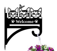 peacoblue Iron Plant Hangers Hooks Large 30x38cm Cat with Welcome for Outdoor Indoor Hanging Plants Flower Fern Pots Lantern Bird Feeder, Metal Wall Holder for Porch Garden Farmhouse