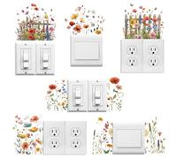 Peacoblue Light Switch Plate Stickers Labels Decals 6Pcs 17.78cm x 17.78cm Wild Flower for Home House Decorative, Funny Peel and Stick Light Wall Outlet Stickers for Switch Decoration