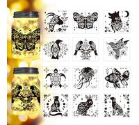 Peacoblue Mandora Animal Silhouette Cutouts for Jars, Mason Can, Glass, Wishing Bottle Decor(No Stickers), 12Pcs Reusable Silhouette Lantern DIY Craft Kit Jar Decals Art Mural Garden Home Decor