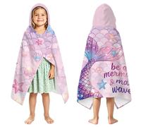 peacoblue Mermaid Tail Hooded Beach Towel Poncho, Microfiber Swim Towel